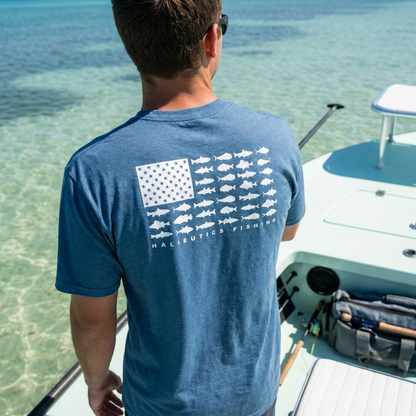 Halieutics U.S.A. Flag Fish Graphic Fishing T-Shirt – Patriotic Angler Tee