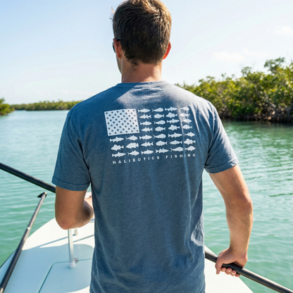 Halieutics U.S.A. Flag Fish Graphic Fishing T-Shirt – Patriotic Angler Tee